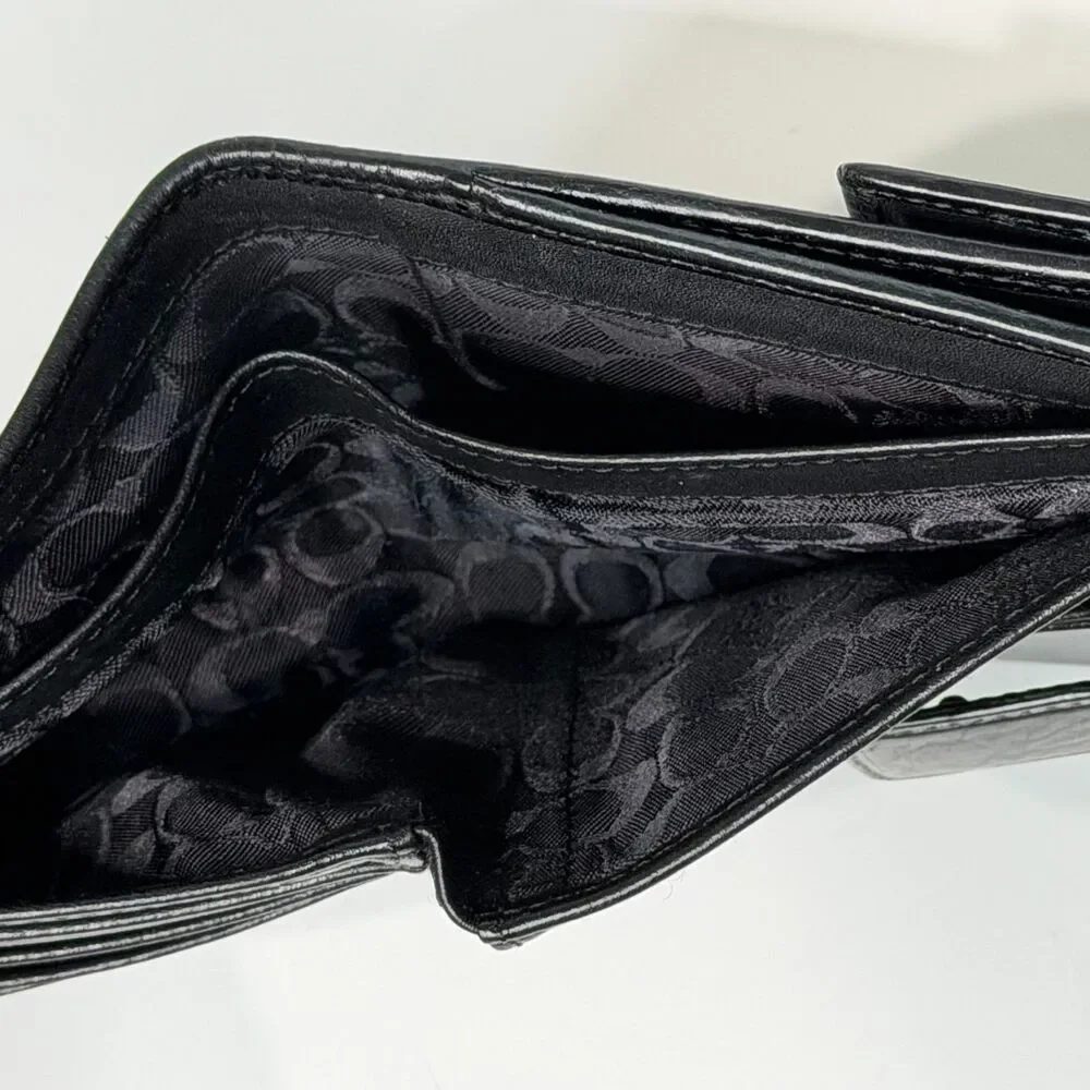 Vintage Coach Leather Billfold Wallet Italy Black 90s Credit Cards Coin Snap